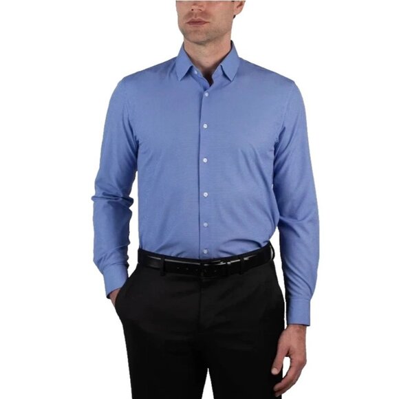 NEW Nautica Men's XL Performance Stretch Dress Shirt Navy Pattern - Picture 1 of 9